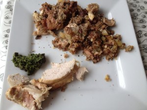 Breakfast bubble n squeak with homemade pesto and Turducken