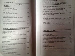 Breaky menu at The Grounds