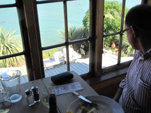 Fresh fish being filleted out the window
